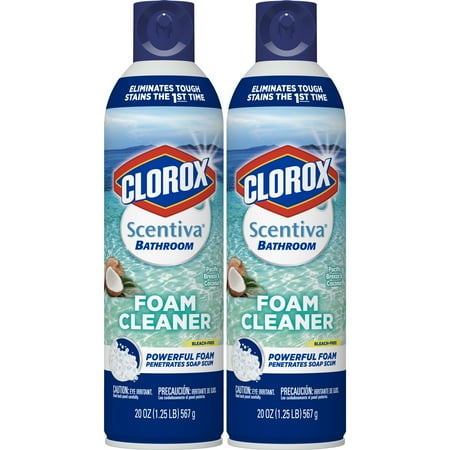 Scotch Brite Bathroom Floor Cleaner - Clorox Scentiva Bathroom Foam Cleaner - Foaming Aerosol Multi-Surface Cleaner - Pacific Breeze & Coconut - 20 Ounce - Pack of 2