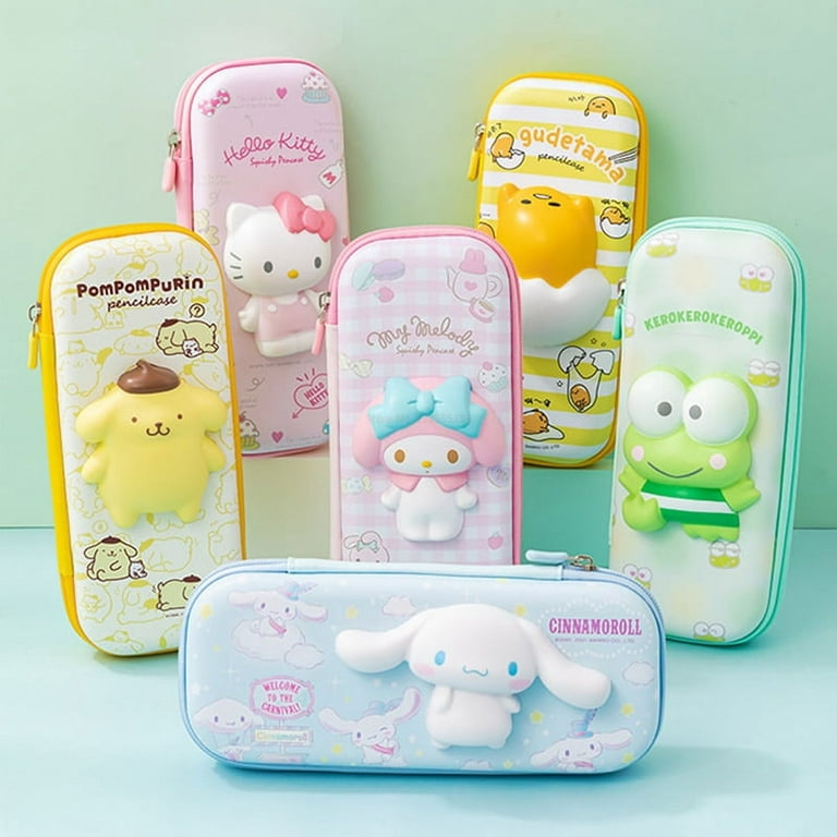 Sanrio Cartoon Cute Pencil Bag Kawaii Hello Kitty Cinnamoroll Melody Pencil  Box Fidgety Toys Decompress Stationery Bag Pen Case