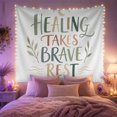 thumbnail image 2 of Healing Takes Brave Rest Quote Between Leafy Stems, Serene Boho for Wellness Enthusiasts, Botanical Wall Art, Thank You Gift, Tapestry Wall Hanging for Bedroom and Studio, 2 of 7