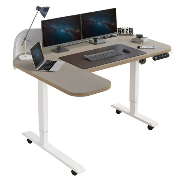 DEALTOPS 59" L-Shaped Electric Standing Desk with Power Strip, Height Adjustable Table with Mouse Pad, Khaki