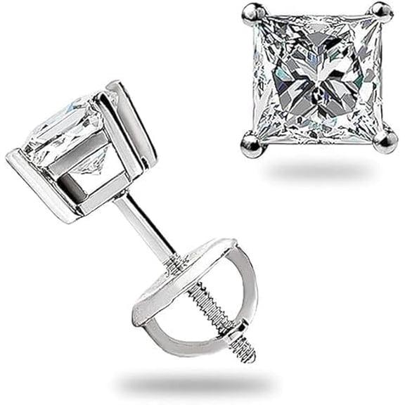 1.5 Ct Princess Cut Lab Grown Diamond Stud Earrings | 925 Sterling Silver | Solitaire Design | Secure Screw Back Earrings for Women