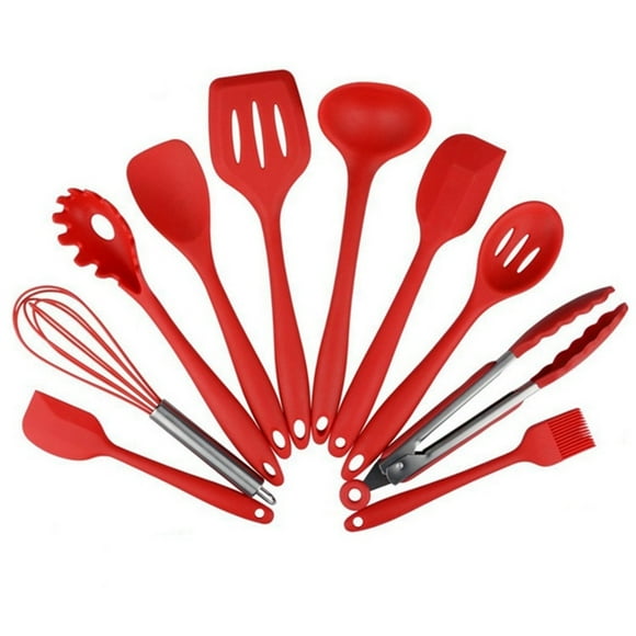 Kitchen Utensil Set - 10 Cooking Utensils - Colorful Silicone Kitchen Utensils - Nonstick Cookware with Spatula Set - Colored Best Kitchen Tools Kitchen Gadgets