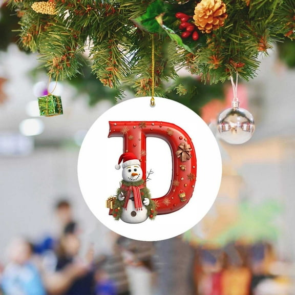 BGZLEU Personalized Christmas Ornament, Initial D Monogram Snowman 2.8" Ceramic Acrylic 2024 Christmas Ornament Keepsake for Kids, Boys, Girls, 1-Pack Initial Ornaments
