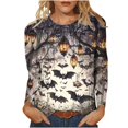 thumbnail image 2 of Ounisa Women's Halloween Print Crew Neck Long Sleeve Top, Soft Casual Pullover with Fun Graphic for Fall Season, 2 of 6