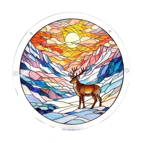 CookMate 20cm Acrylic Suncatcher Puzzle,Snow Mountain Deer Jigsaw Window Hanging,Vibrant Stained Glass Decor for Home Garden Gift for Mom