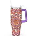 thumbnail image 2 of 40 oz Vacuum Insulated Boho Mandala Stainless Steel Tumbler Travel Cup with Handle Flip Straw Lid Leak Proof Gift for Men Women Travel Must Haves, 2 of 5