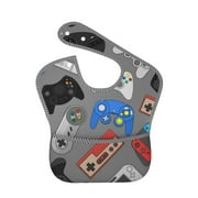Bingfone Mess-Proof Baby Bib - Waterproof Bib For Baby Boy Or Girl With Food Catcher Pocket, Unisex-Video Game