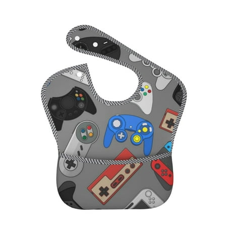 Bingfone Mess-Proof Baby Bib - Waterproof Bib For Baby Boy Or Girl With Food Catcher Pocket, Unisex-Video Game