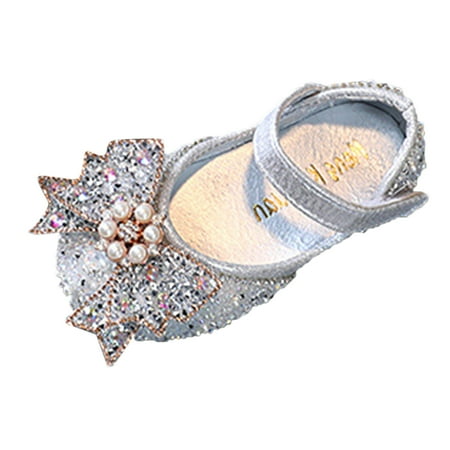 

MQLKF Fashion Spring And Summer Children Dance Shoes Girls Dress Performance Princess Shoes Light Breathable Sequins Pearl Bow Buckle Casual Stylish Lightweight Girls Walking shoes