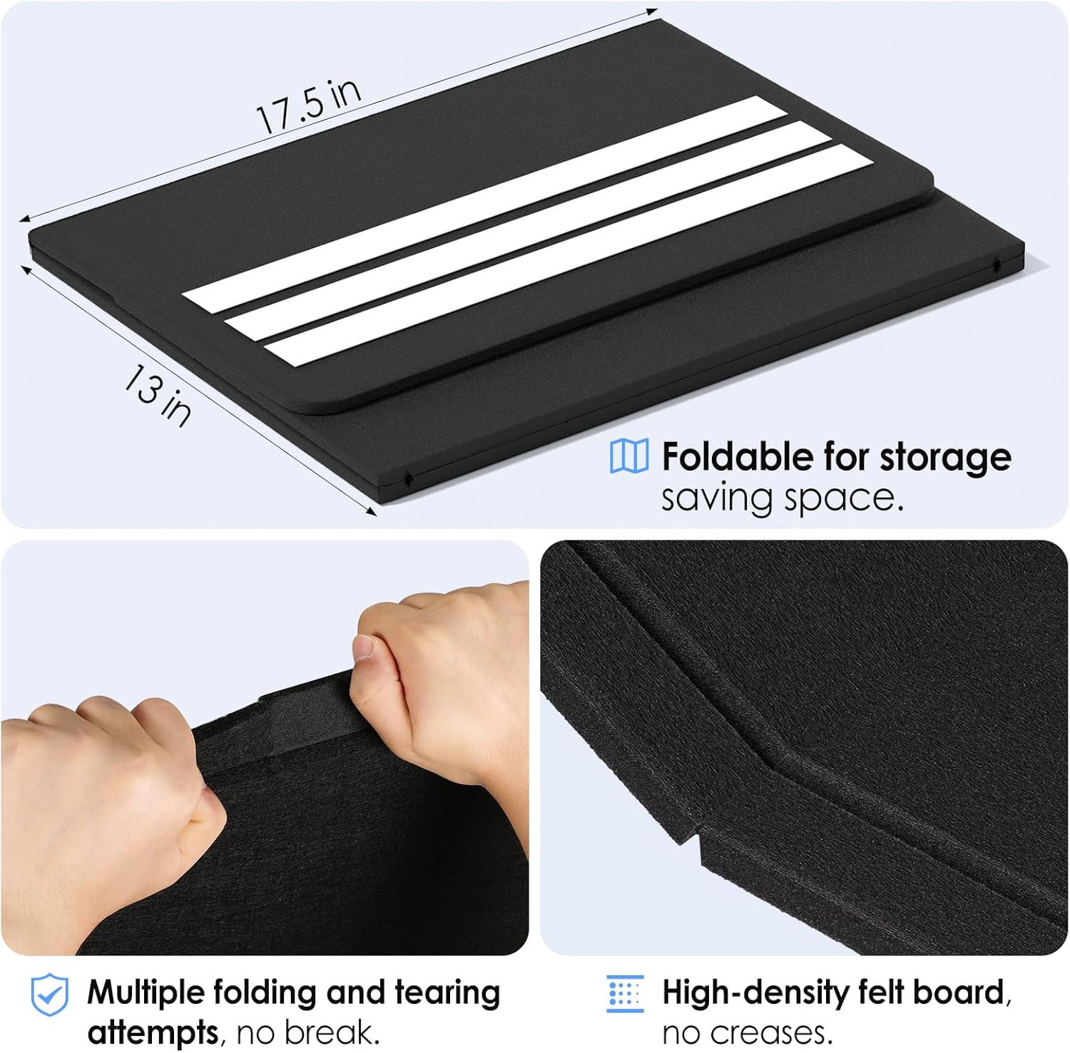 Bulletin Board 35" x 17.5", Foldable Small Felt Vision Supplies, Cork for Office, Home, School, Pin Boards Walls Decorative Picture Framed Display Black