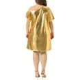 thumbnail image 4 of Agnes Orinda Women's Plus Size Dress Glitter Asymmetrical Neck One Shoulder Metallic Party Holographic Disco Dresses 1X Gold, 4 of 7