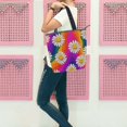 thumbnail image 6 of Zipper canvas bag large capacity large size practical handbag durable Canvas with leather material Colorful Daisy Flowers, 6 of 7