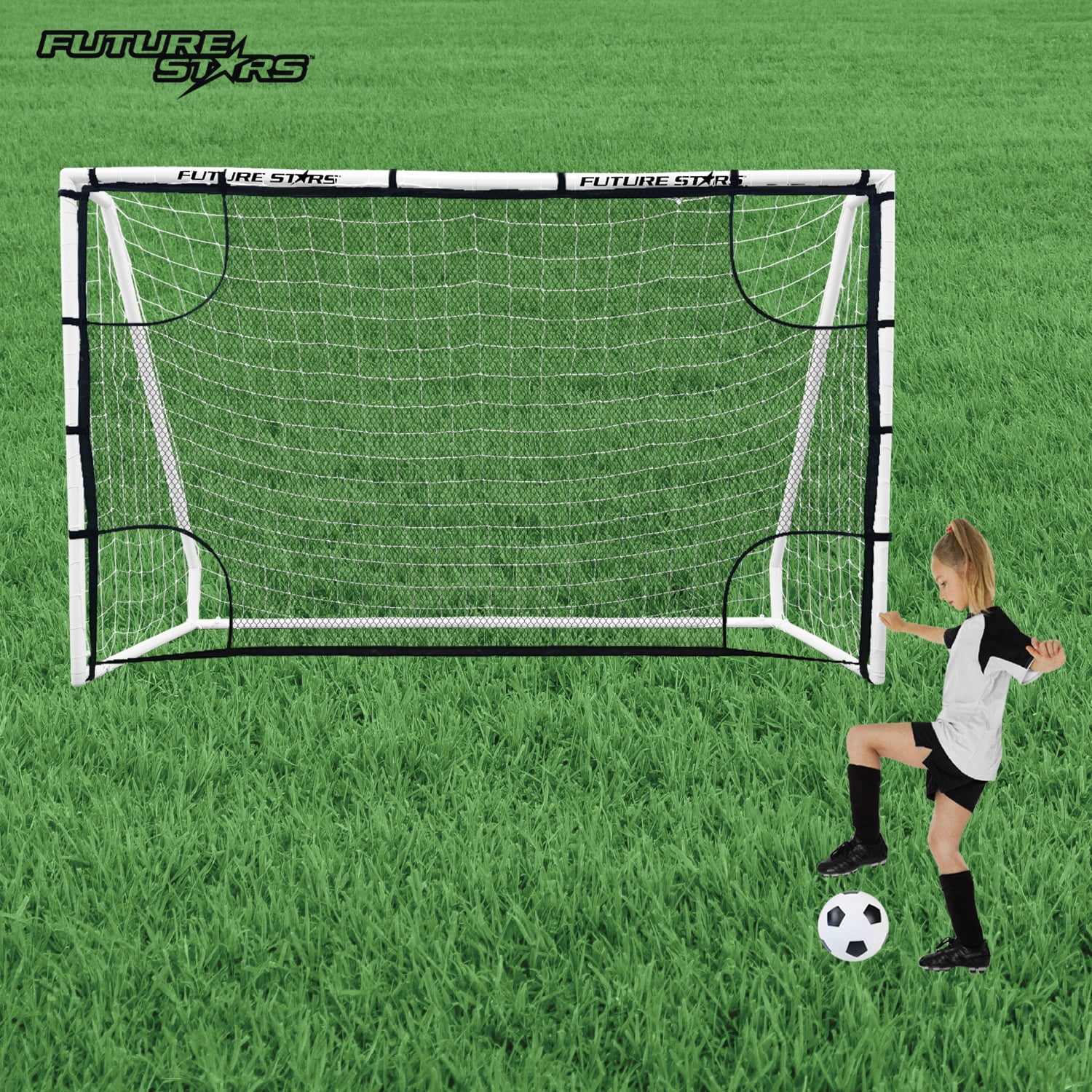 Future Stars 8ft Soccer Goal Combo Set with Shooter Tutor, Official Size 5  Soccer Ball and Pump with Pin 