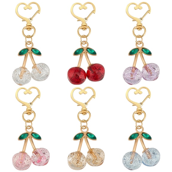 6Pcs Cherry Keychain Bag Charms Women Cherry Purse Charms Cute Keychain Accessory with Heart Swivel Clasp