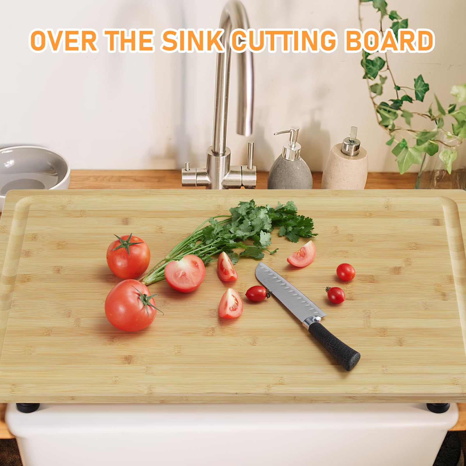 Bamboo Cutting Board Stovetop Cover, 30"x20" Extra Large Noodle Board with 4 Removable Feet, Juice Groove, Wooden Stove Top Covers for Electric Stove