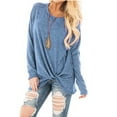 thumbnail image 5 of POIUYTR Top for Women Casual Long Sleeve Crew Neck Tie Front T-Shirt Solid Color Loose Fit Fashion Tunic Blouses Shirts 2024 Summer Fall, 5 of 5