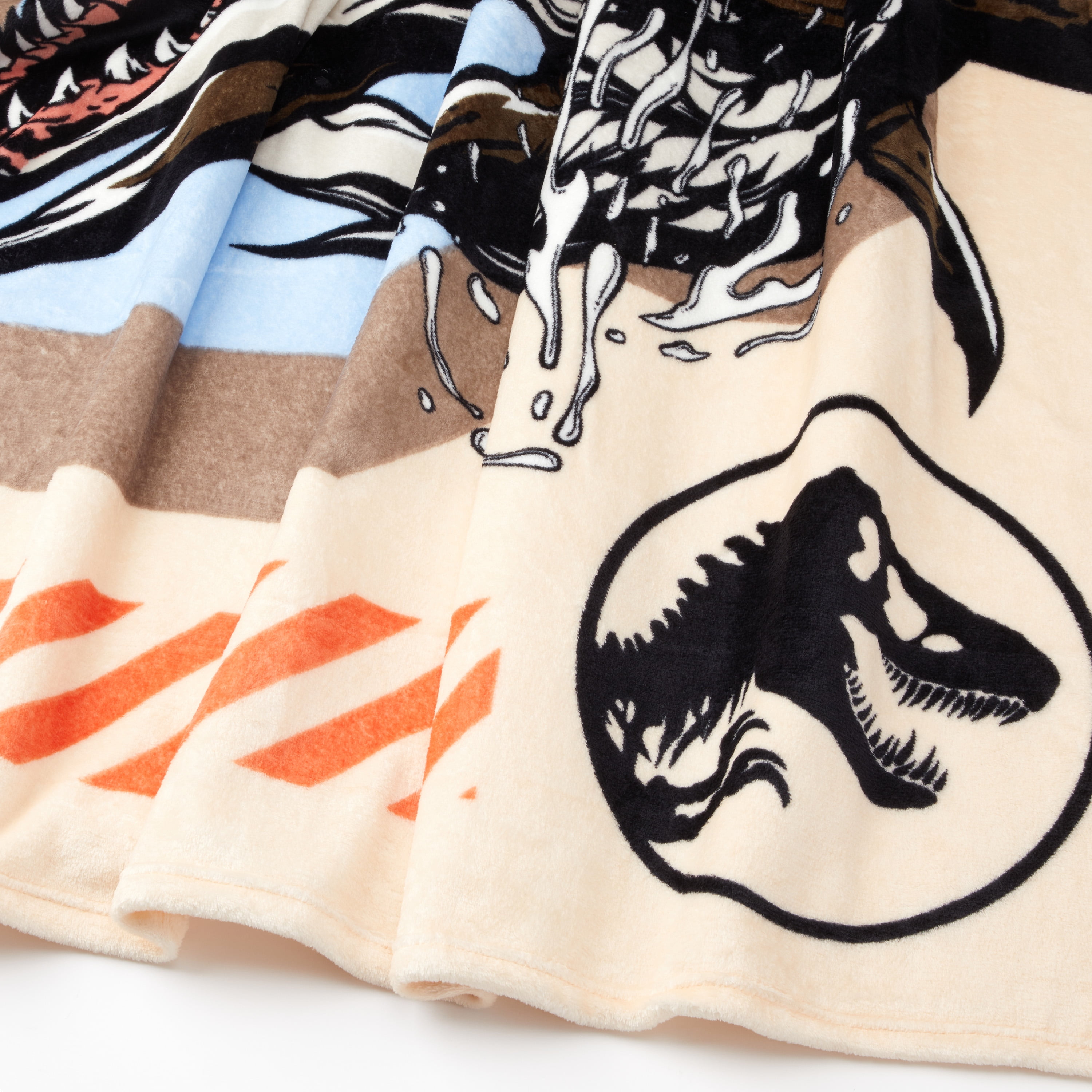 Jurassic World Kids Beige Dinosaur Print Fleece Bed Blanket, Twin/Full