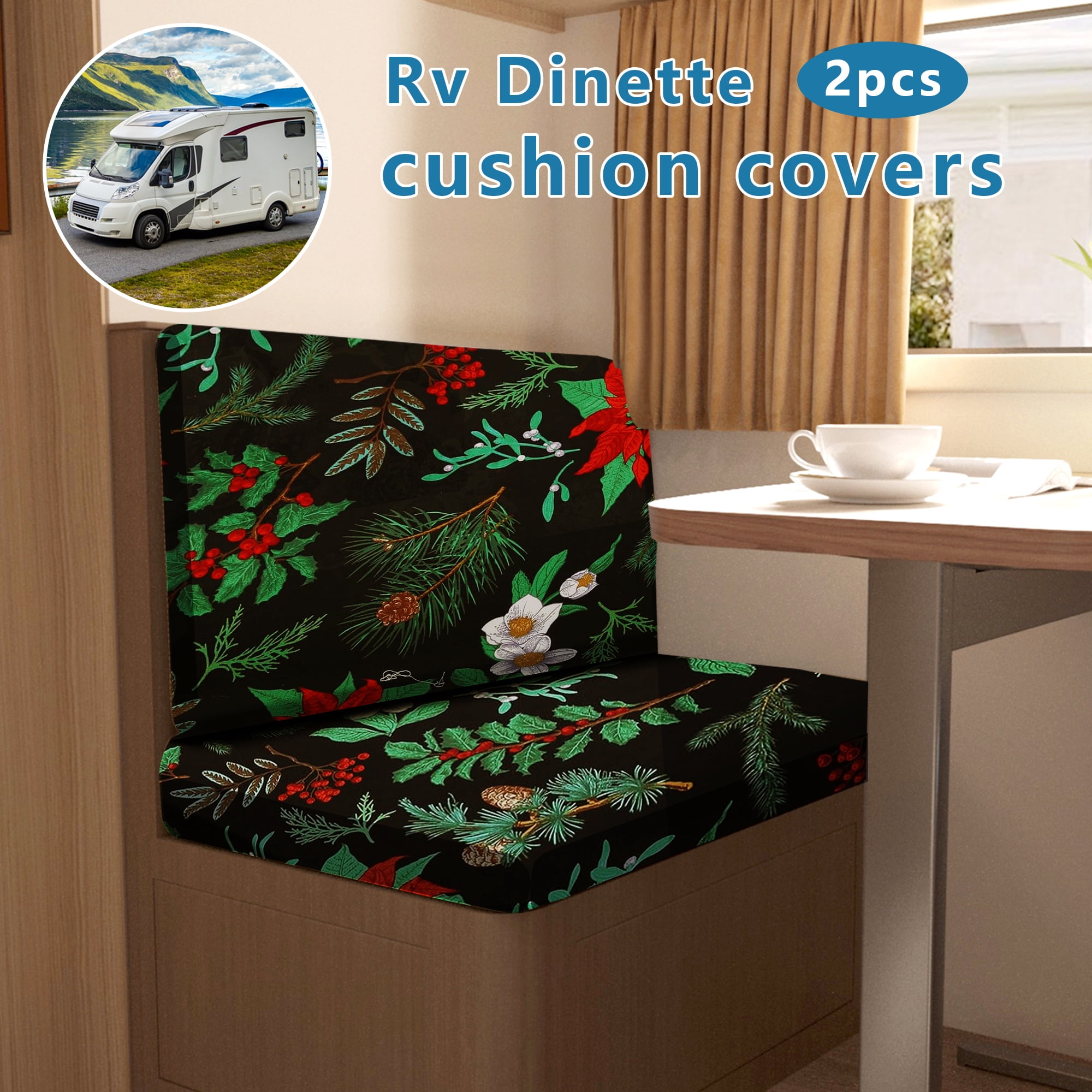 RV Dinette Cushion Covers  Print RV Seat Covers 2 Pack Camper Cushion Covers Dinette Booth Set Stretch Washable Couch Cover for RV Camper Sofa