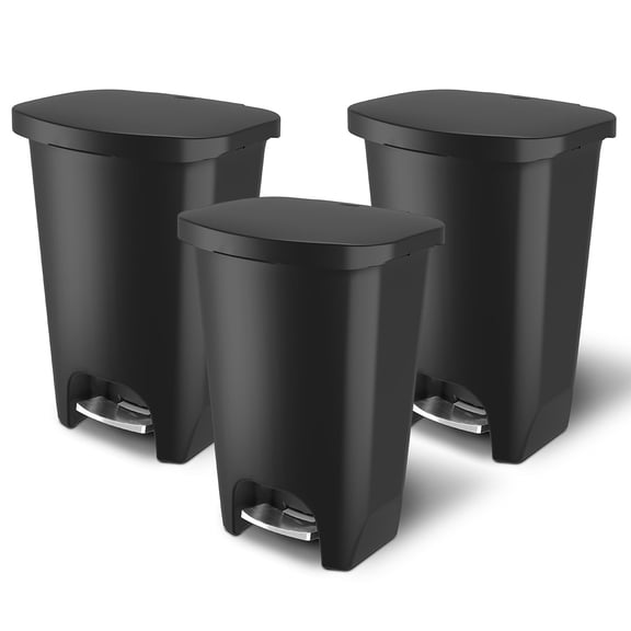 Glad Kitchen Trash Can w/ Lid, Stainless Pedal & Garbage Bag Rings, 13 Gal, Black, 3 Pack