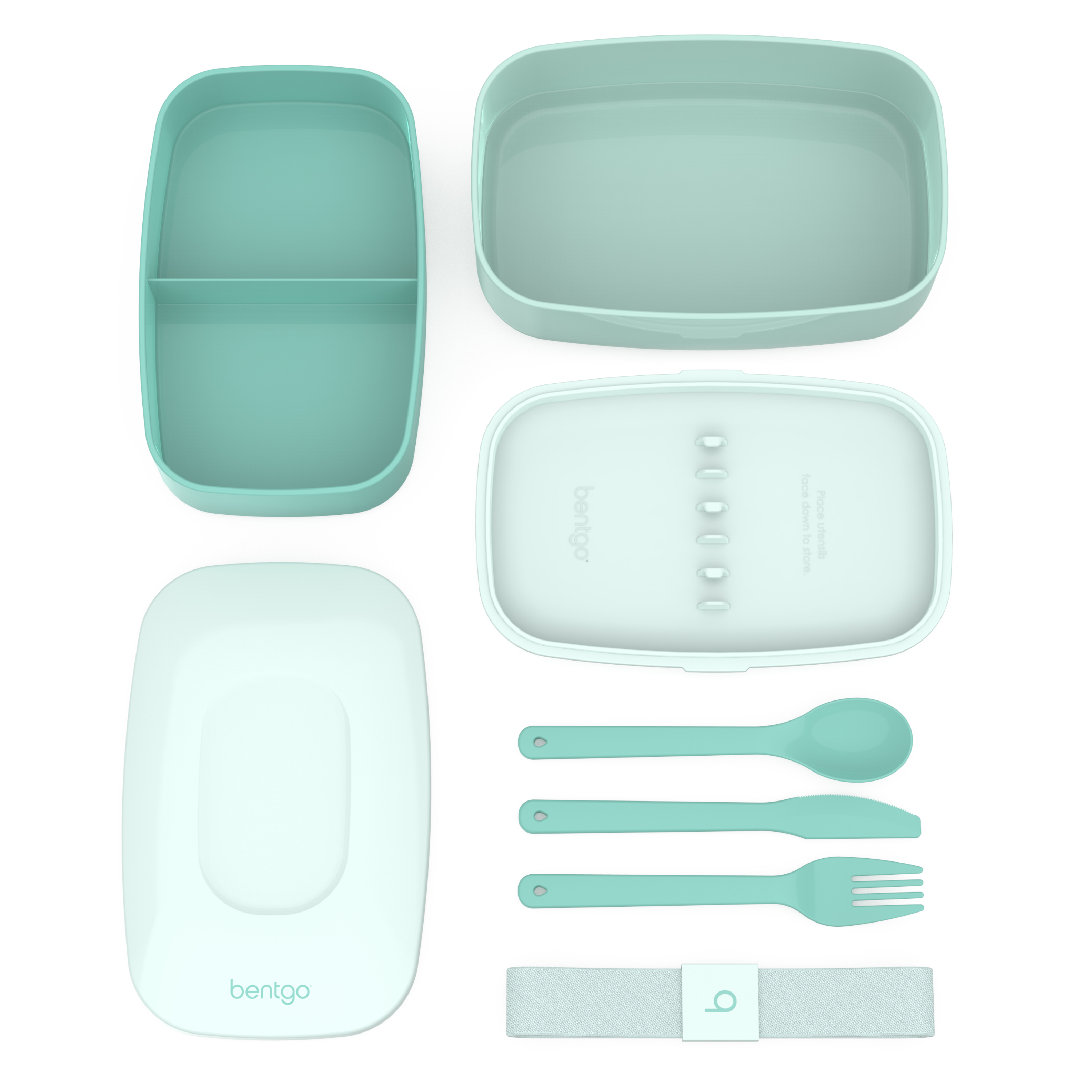 Bentgo Classic - All-in-One Stackable Bento Lunch Box Container - Modern Bento-Style Design Includes 2 Stackable Containers, Built-in Plastic Utensil Set, and Nylon Sealing Strap (Coastal Aqua) - image 4 of 5