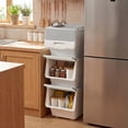 thumbnail image 2 of Costway 3 PCS Storage Bins on Wheels with Stay-Open Lid for Kitchen Bedroom Laundry Closet White + Gray, 2 of 9