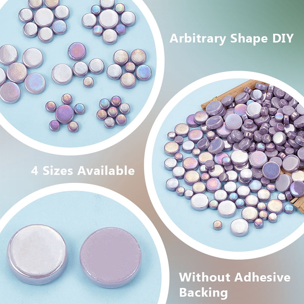 4 Styles Glass Cabochons Mosaic Pieces Mosaic Tiles for Arts DIY Crafts Flat Round Purple 10-19x5.7-6mm 200pcs/set for DIY