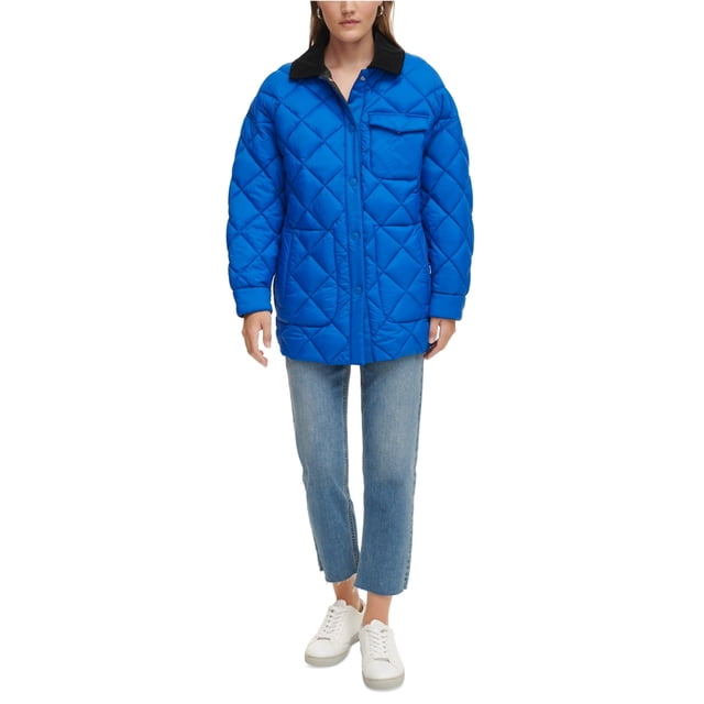 Calvin Klein Veste Matelassée Réversible Style Grange pour Femme, Bleu, Moyen