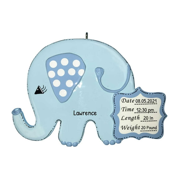 Ornaments by Elves Personalized Baby's First Christmas 2024 Ornament Blue Elephant Ornament .25lbs