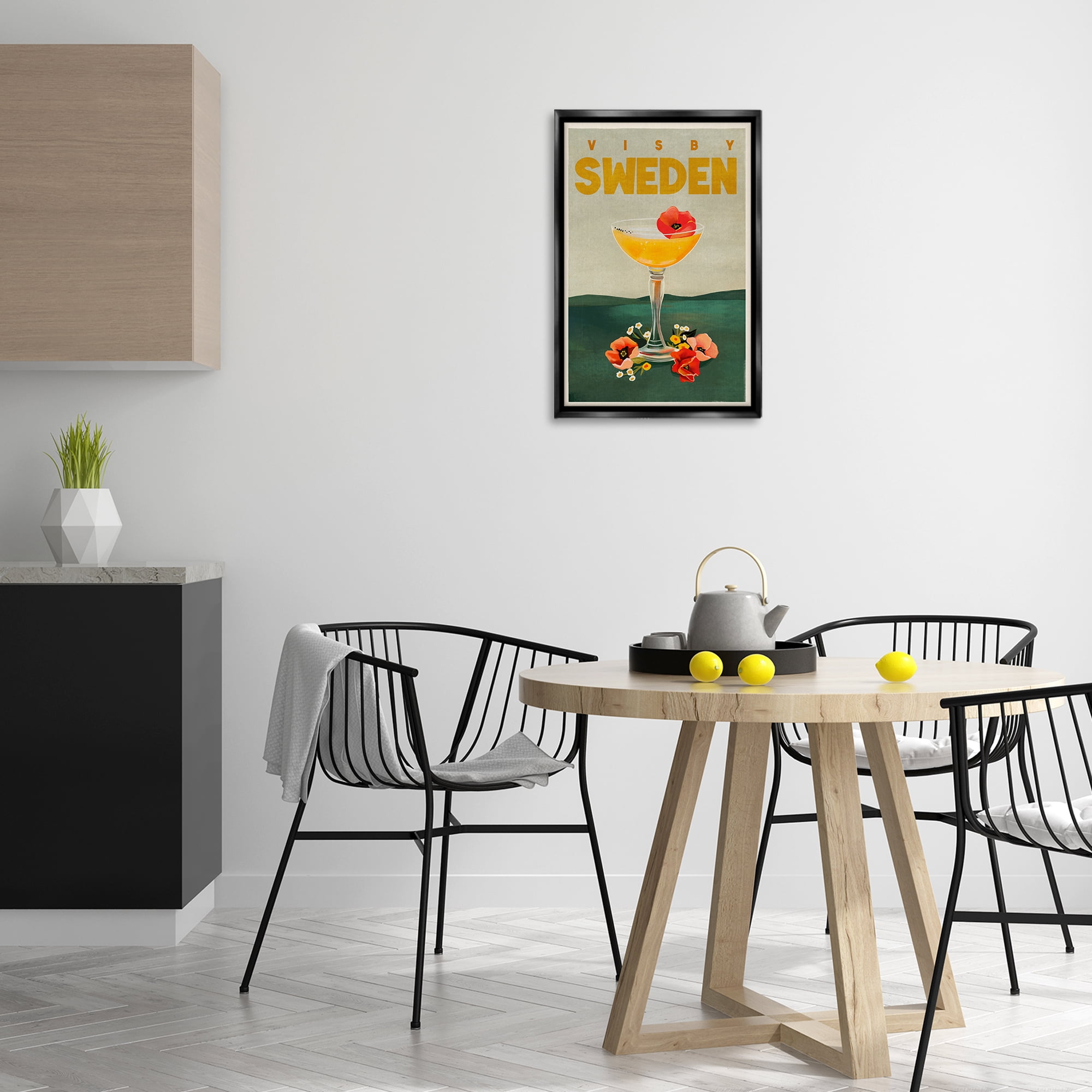 Stupell Industries Visby Sweden Cocktail Food & Beverage Painting Black Floater Framed Canvas Art Print Wall Art, 17 x 25