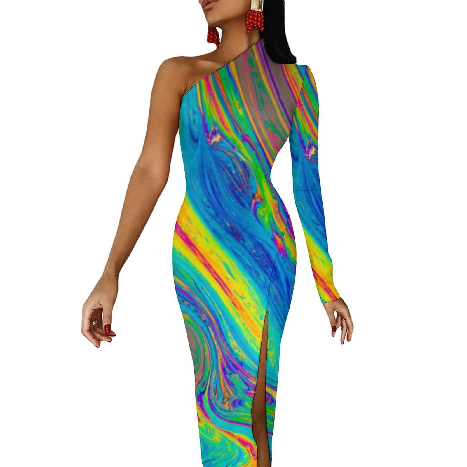 Neon Paint Long Dress Women Graffiti Splatter Print Party Maxi Dress Summer  Long Sleeve Sexy Bodycon Dresses Side Split Clothes - Walmart.ca