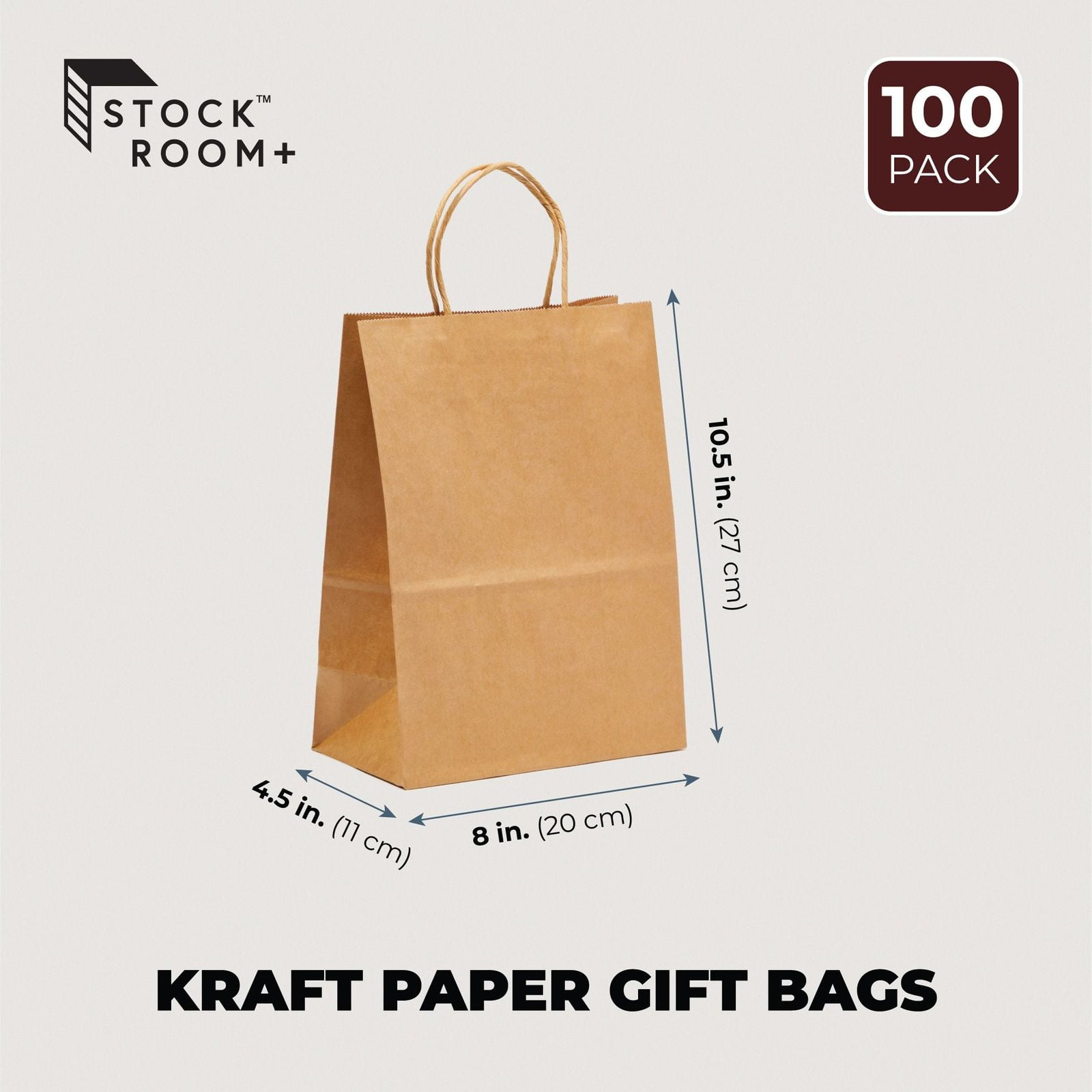 20 Brown Kraft Paper Gift Carrier Bags with Flat Handles for Gifts Party Wedding 