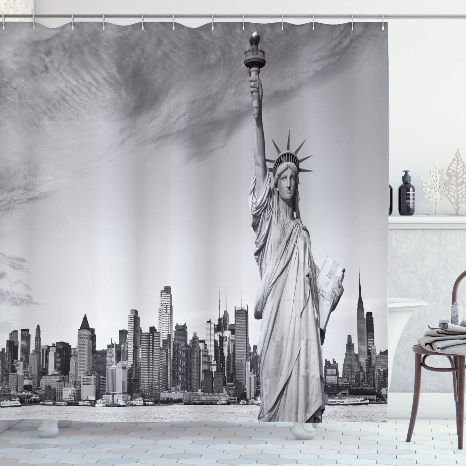 The Statue Of Liberty Waterproof Fabric Home Decor Shower Curtain Bathroom Mat 