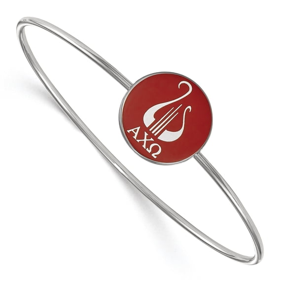 Sterling Silver Official Licensed Greek Sororities 7in Alpha Chi Omega (???) Enameled Slip-on Bangle