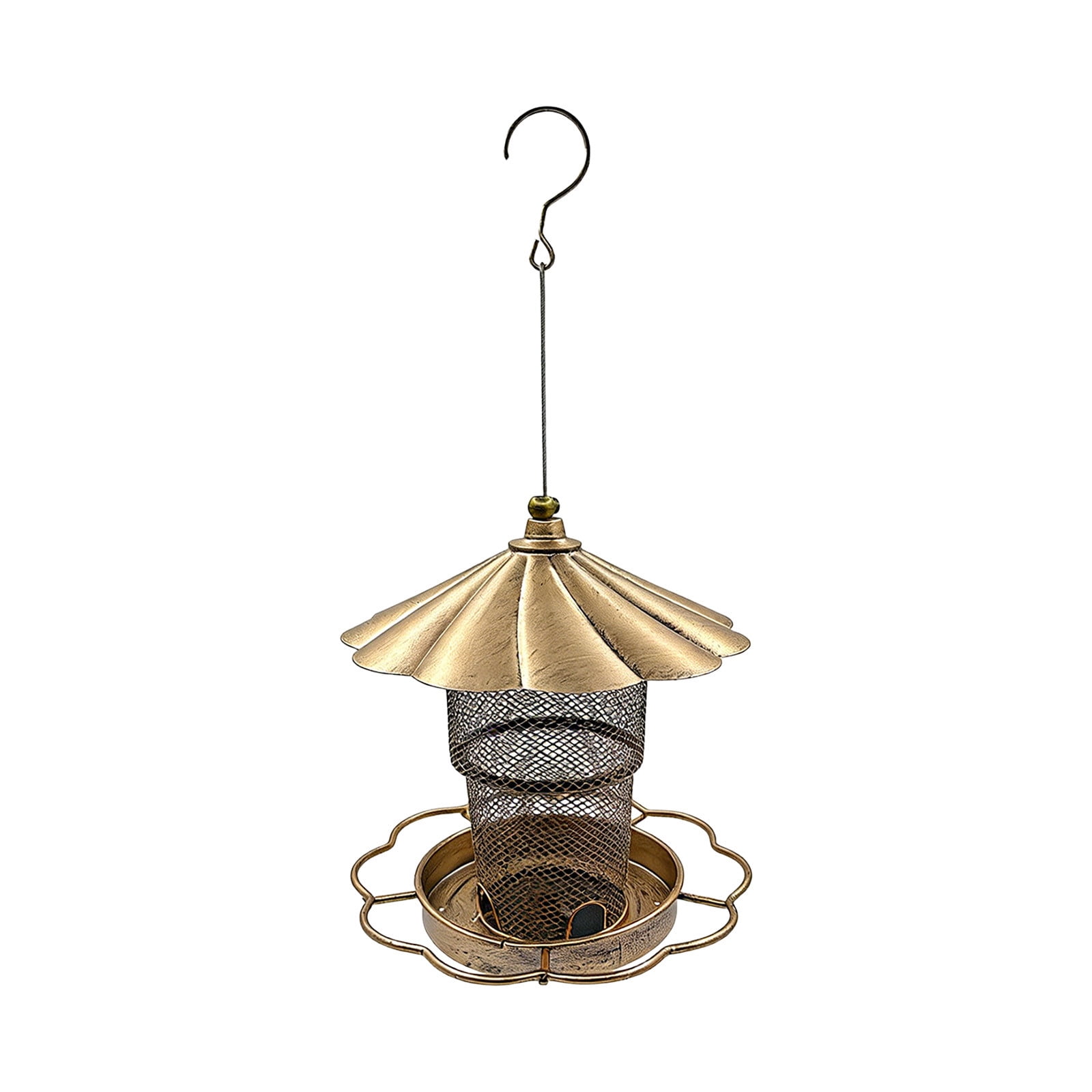 Nilvkv Gold Wrought Iron Hummingbird and Butterfly Feeder for Outdoor Garden Patio 7.28x16.5 Inch Gazebo Style