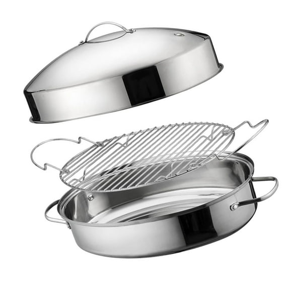 Stainless Steel Steaming Pot Steamer Oval Roaster with Double Handle and Lid