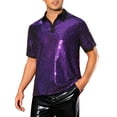 thumbnail image 4 of INSPIRE CHIC Sequin Polo for Men's Contrast Color Collar Short Sleeved Party Disco Polo Shirts M Purple, 4 of 4