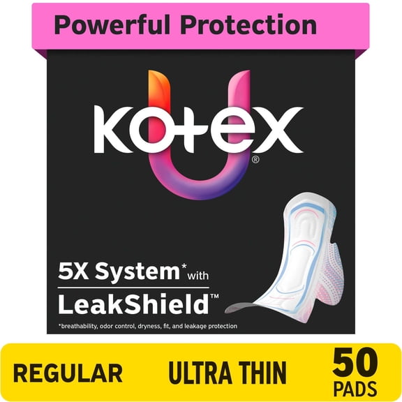 Kotex Ultra Thin Pads with Wings, Regular Absorbency, 50 Count