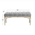 thumbnail image 3 of DecMode Velvet Tufted Bench with Gold Metal Legs, Gray, 3 of 13