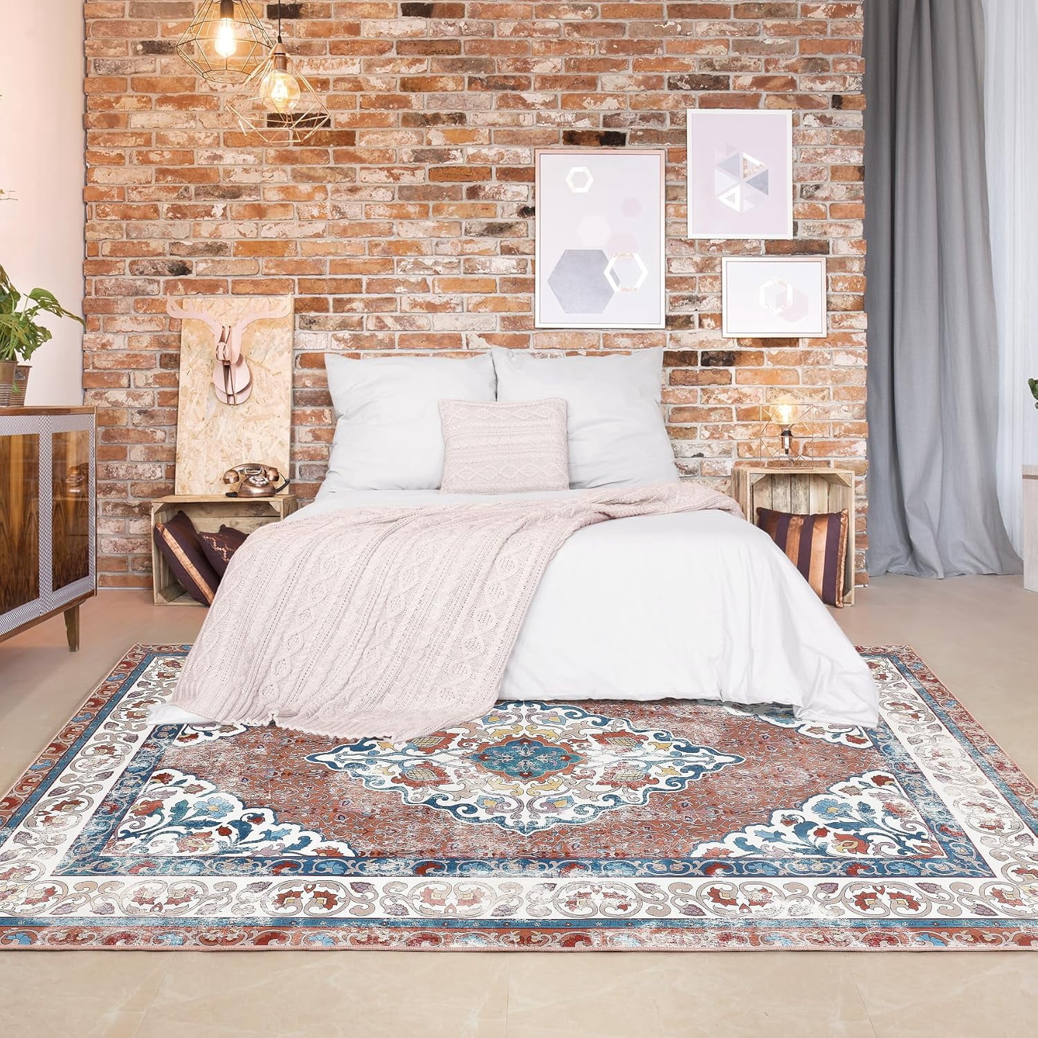 YJ.GWL Area Rugs Vintage Rug for Living Room Bedroom Indoor Mat Carpet Home Decor,4'x6',Red