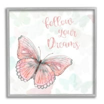 Follow Your Dreams Pink Butterfly Animals & Insects Graphic Art Gray Framed Art Print Wall Art