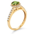 thumbnail image 3 of Gem Stone King 10K Yellow Gold Green Peridot and White Lab Grown Diamond Halo Engagement Ring for Women (1.21 Cttw, Gemstone August Birthstone, Oval 7X5MM), 3 of 4
