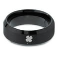 thumbnail image 2 of Tungsten Lucky Charm Four Leaf Clover Band Ring 8mm Men Women Comfort Fit Black Beveled Edge Brushed Polished, 2 of 4