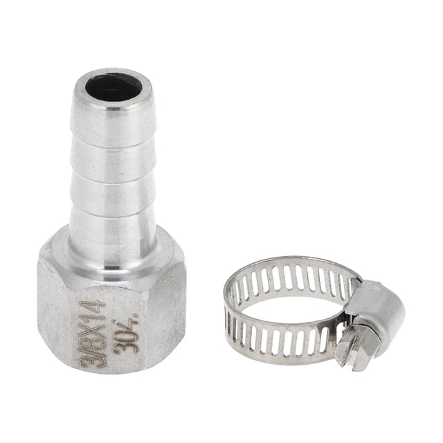 Accesorios de manguera de acero inoxidable 304 Unique Bargains 35/64" OD con conector de rosca hembra BSPT de 3/8" para aire, agua, aceite, gas, combustible, 1 juego tono plateado