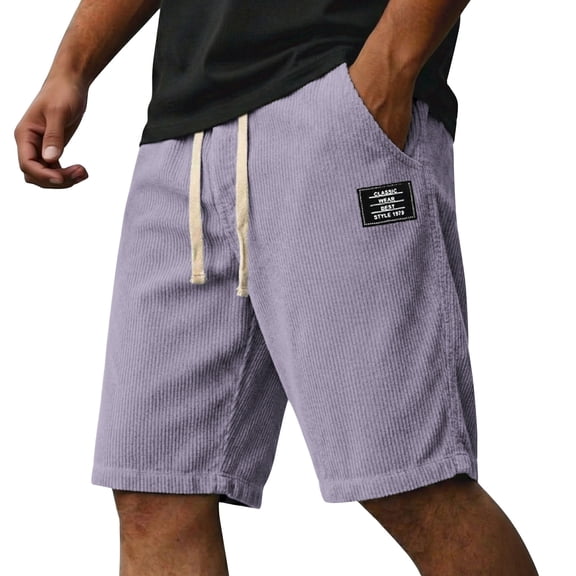 Lumtrix Men's Baggy Corduroy Shorts Casual Elastic Waist Drawstring Summer Vacation Shorts with Pockets Light Purple L