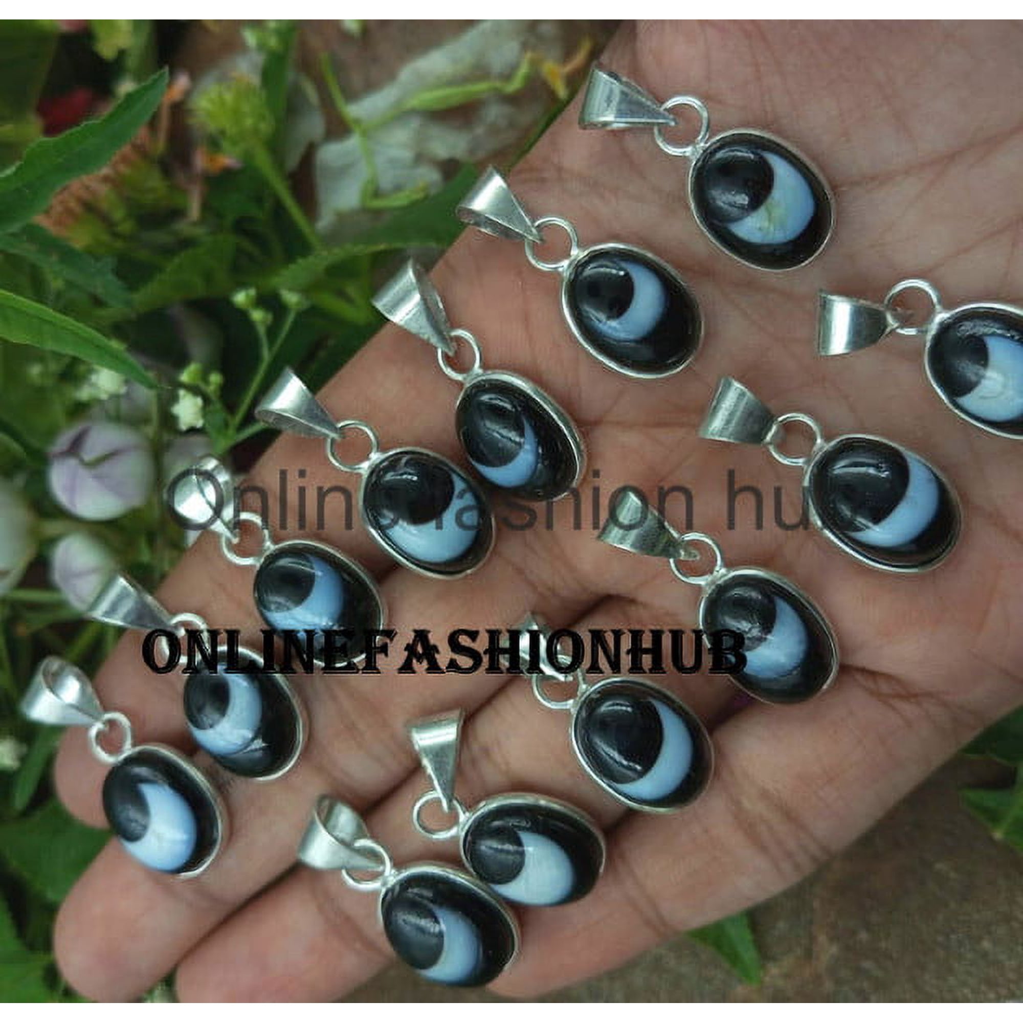 Evil Eye Gemstone 925 Sterling Silver Plated Handmade Pendant 5 pcs