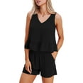thumbnail image 2 of Arvbitana Women's 2 Piece Casual Outfits Solid Color Sleeveless V Neck Tank Tops and Elastic Waist Shorts Sets Loungwear Streetwear, 2 of 5