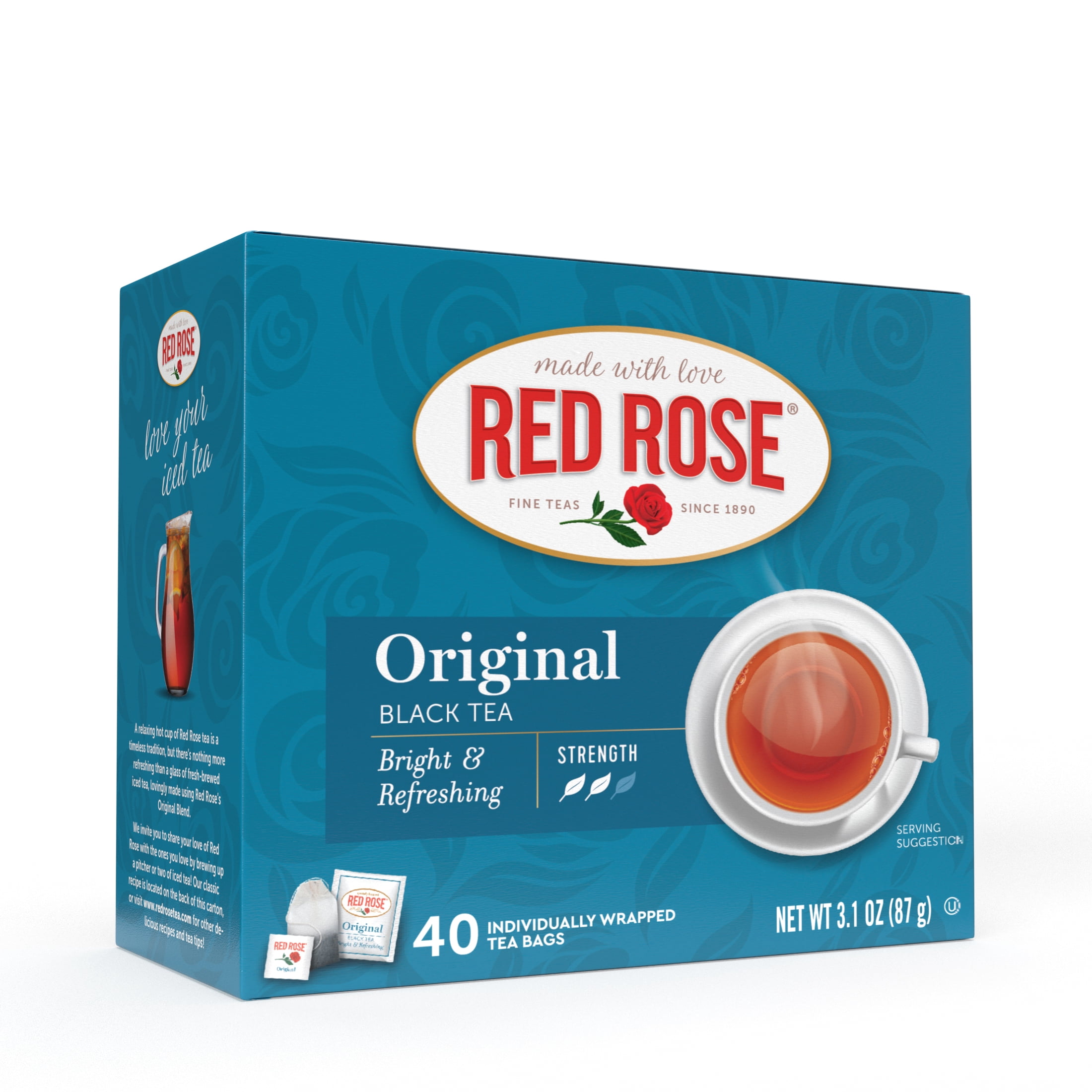 Red Rose Original Full Flavored Black Tea Specially Blended Strong Black Tea with 40 Tea Bags Per Box Pack of 6 Contains Caffeine Brew Hot/Cold Original Black Tea