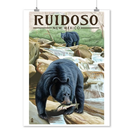 Ruidoso, New Mexico - Black Bears Fishing - Lantern Press Artwork (9x12 Art Print, Wall Decor Travel