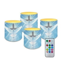 Kuiaobaty Cross Dove of Peace Flameless Votive Candles 4 Pcs LED Pillar Candle Tealights Long Lasting with Remote Timer for Indoor Outdoor Coastal Home Decoration