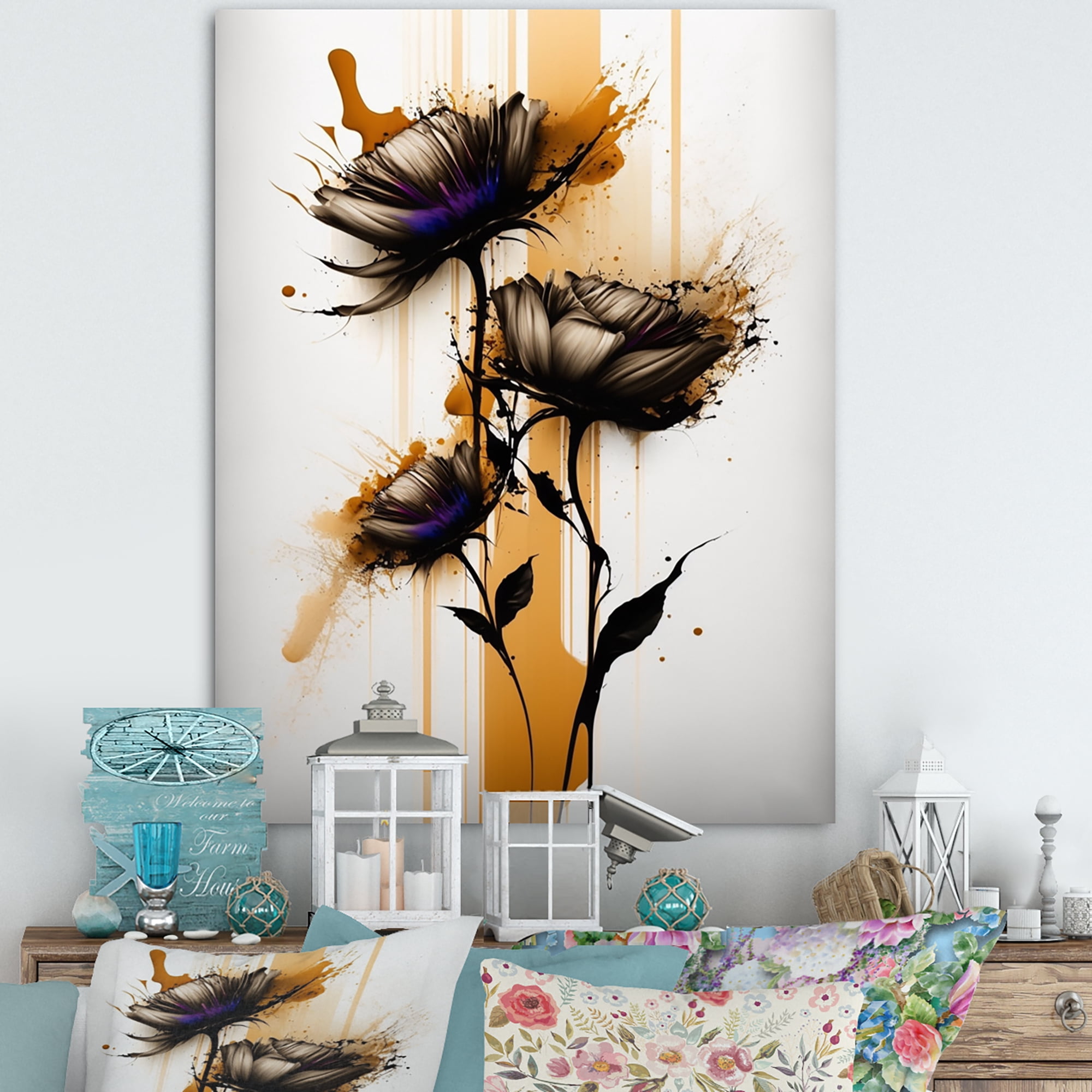 Designart Orange Daisy Flower On Abstract Fusion II Canvas Wall Art